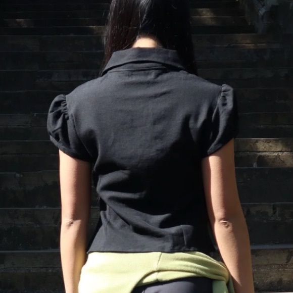 Caspar the Label Poet Puff Sleeve Black Linen Size Medium in Black - Picture 2 of 6